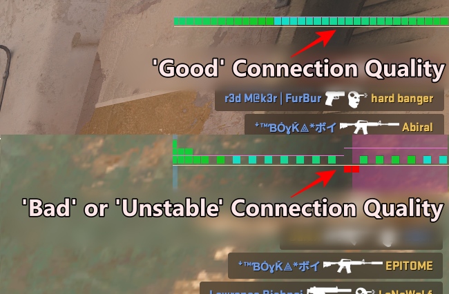 good vs bad connection quality in CS2