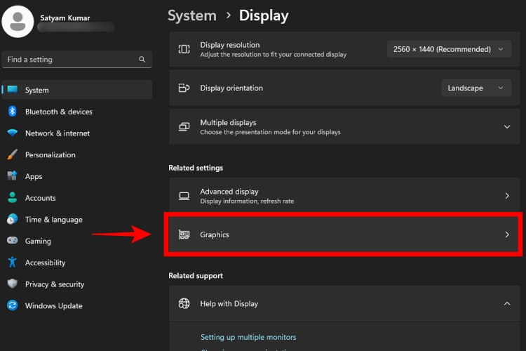 how to open graphics settings in Windows 11
