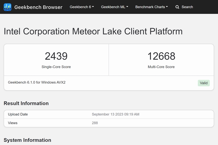 Intel Meteor Lake 14e génération a divulgué le score 