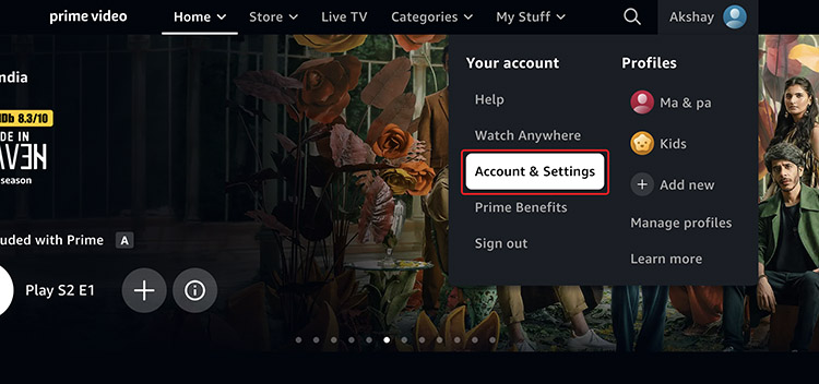 prime video account settings