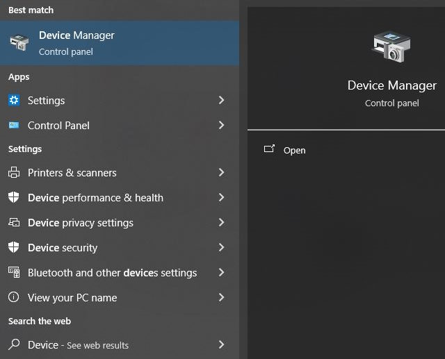 search for device manager in your search bar