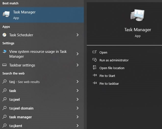search for task bar in your search bar