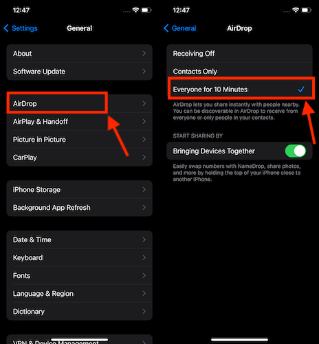 set AirDrop to everyone
