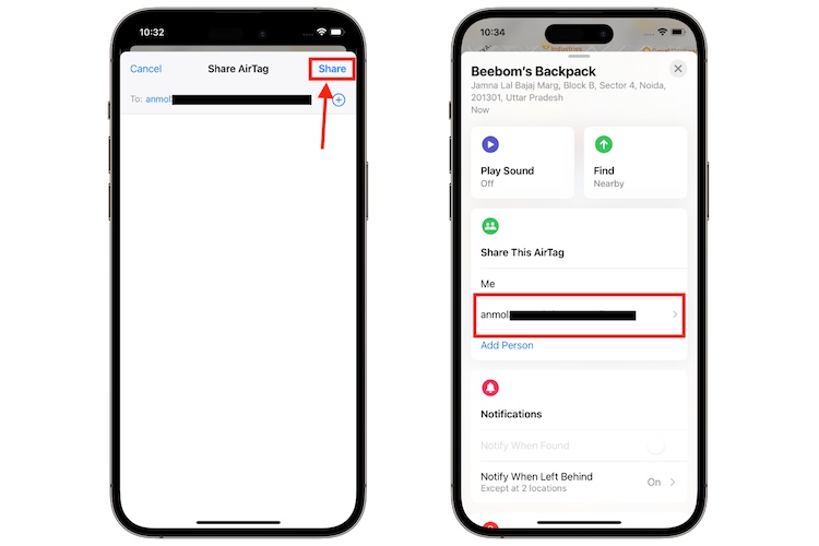share AirTag in iOS 17