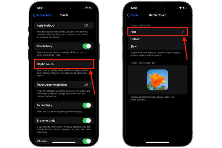 steps to make haptic touch faster in iOS 17 on iPhone