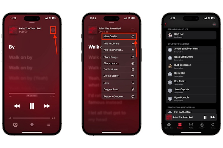 Steps top view song credits in Apple Music app in iOS 17