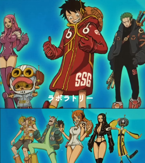 Straw Hat Pirates in their new egghead arc outfits in the One Piece's promotional video for Egghead arc.