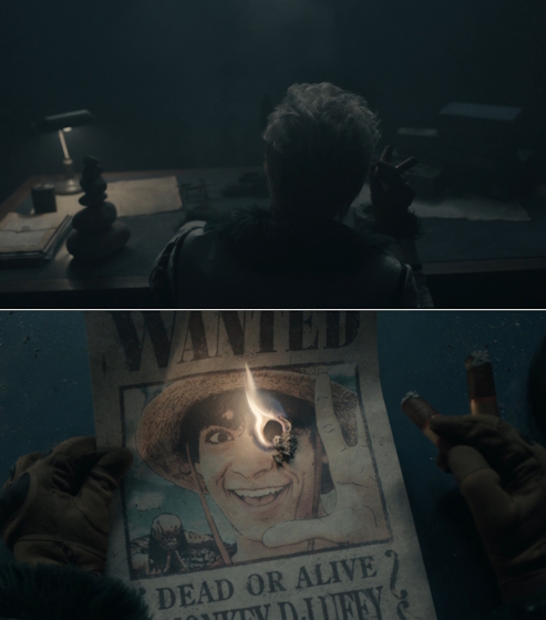 Captain Smoker burning Luffy's bounty poster at the end of the season 1 of One Piece live-action series.