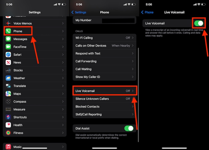 turn on live voicemail on iPhone