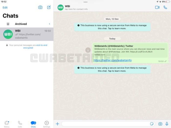 Whatsapp for iPad app test