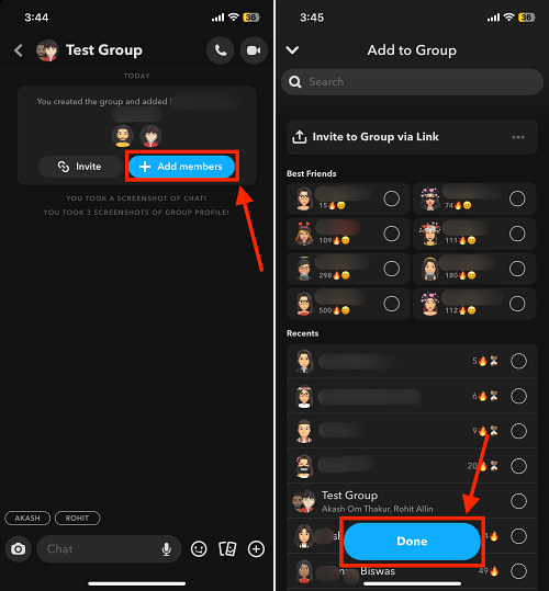 Add members to a group chat on Snapchat