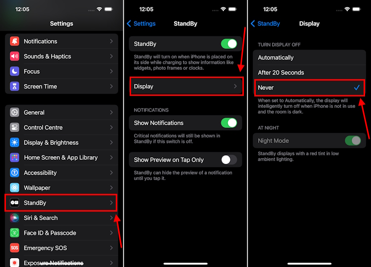 Standby Mode Settings on iOS 17