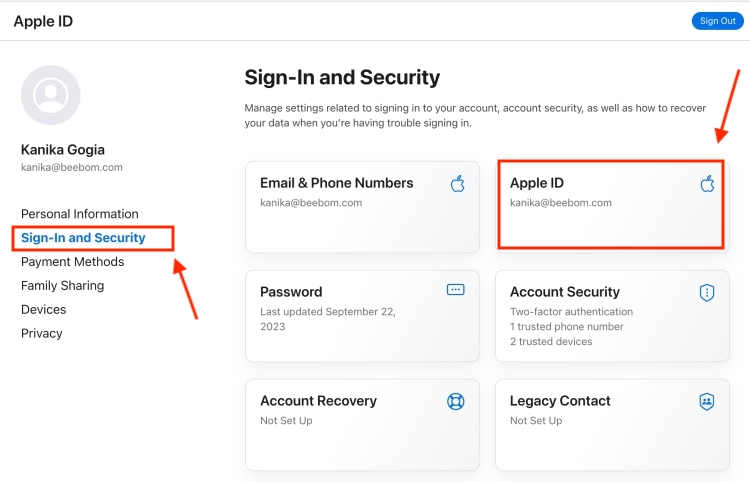 Apple ID Account Page