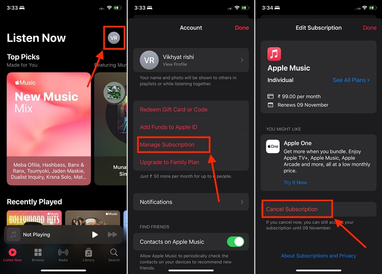 cancel apple music subscription