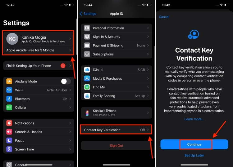 Contact Key Verification in Apple ID Settings on iPhone
