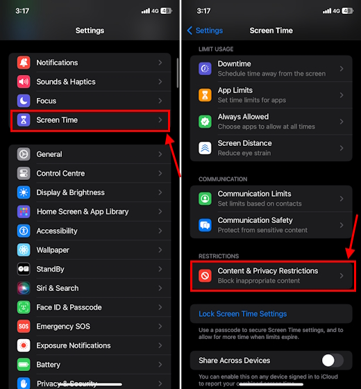 Content and Privacy Restrictions in iPhone Screen Time Settings