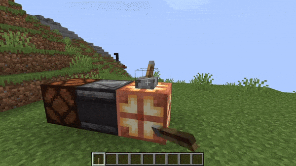 Turning the Minecraft 1.21's copper bulb on and off using a lever 