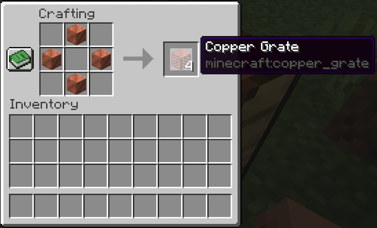 Finished recipe of the copper grate blocks in Minecraft 1.21