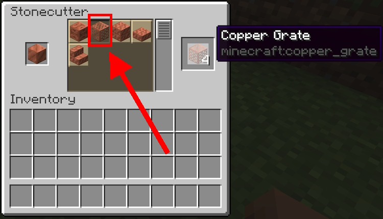 Crafting copper grates from a single copper block using the stonecutter block