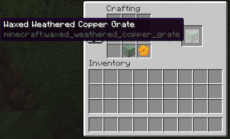 Crafting a waxed copper grate in the crafting grid using honeycomb