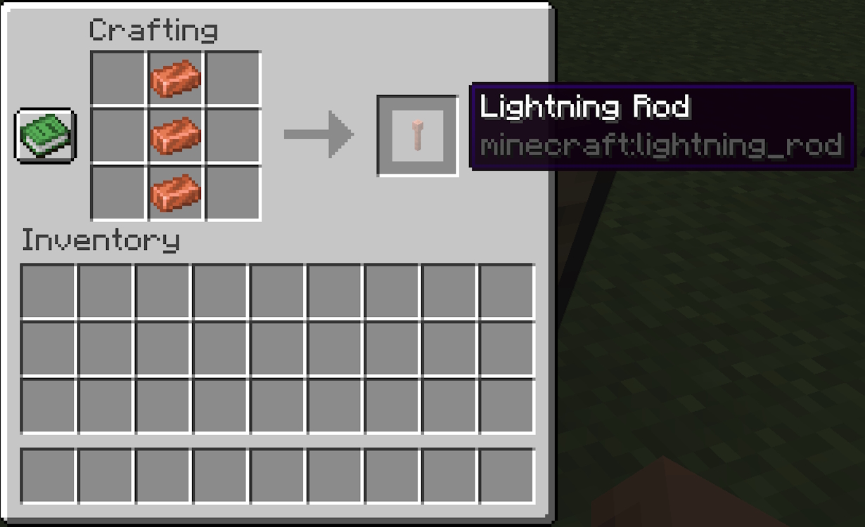 Crafting recipe for a lightning rod