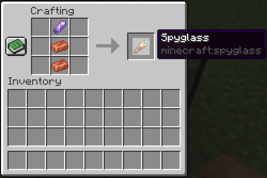 Crafting recipe for a spyglass