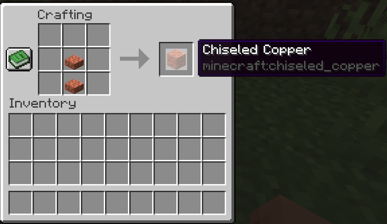 Crafting recipe for chiseled copper inside the crafting table
