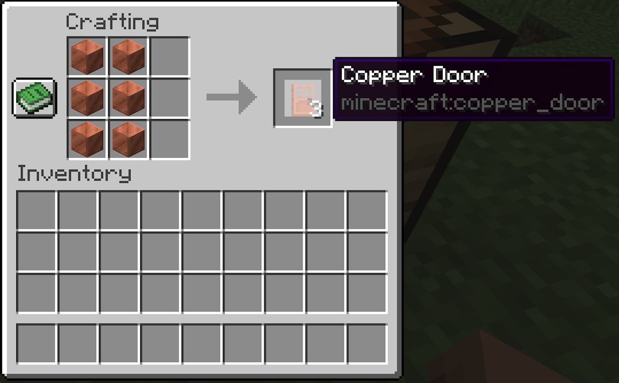 Crafting recipe for a copper door