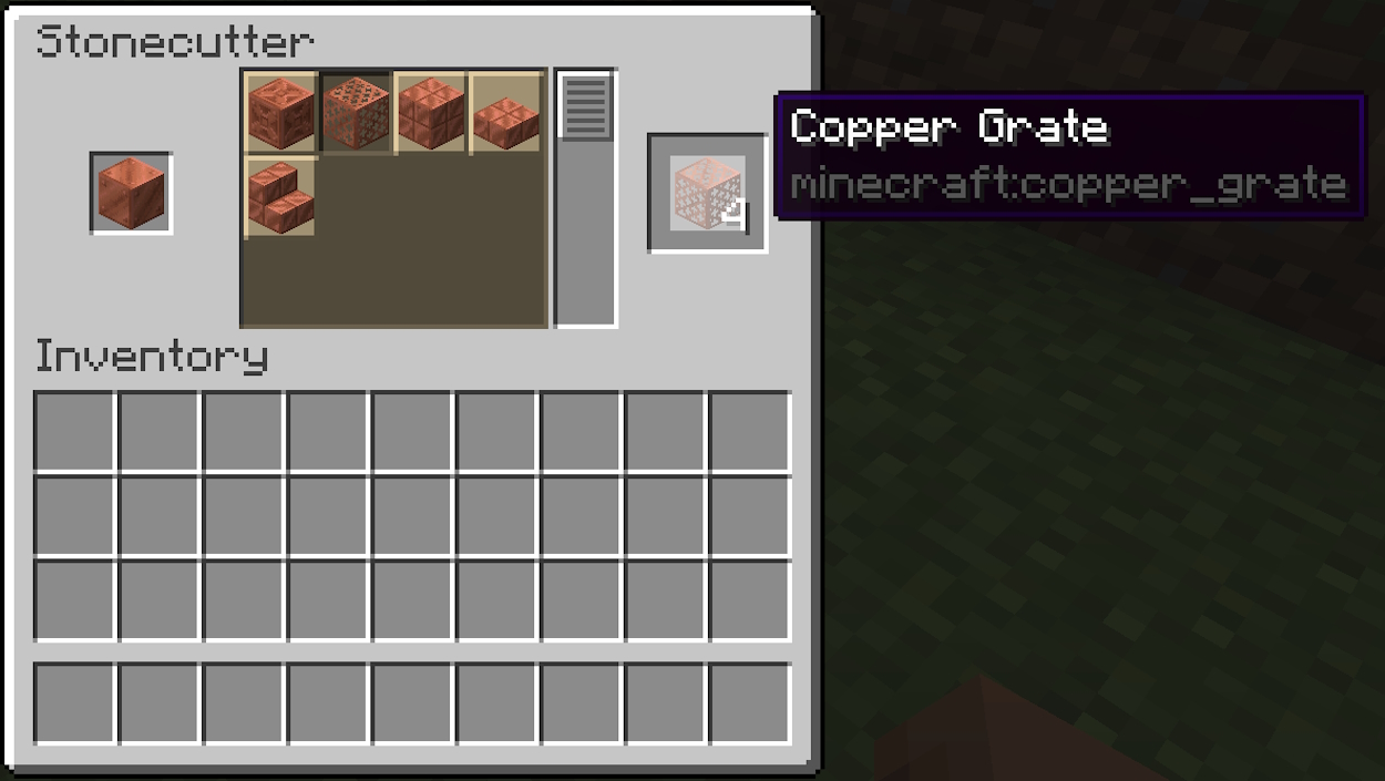 Crafting recipe for copper grate inside the stonecutter