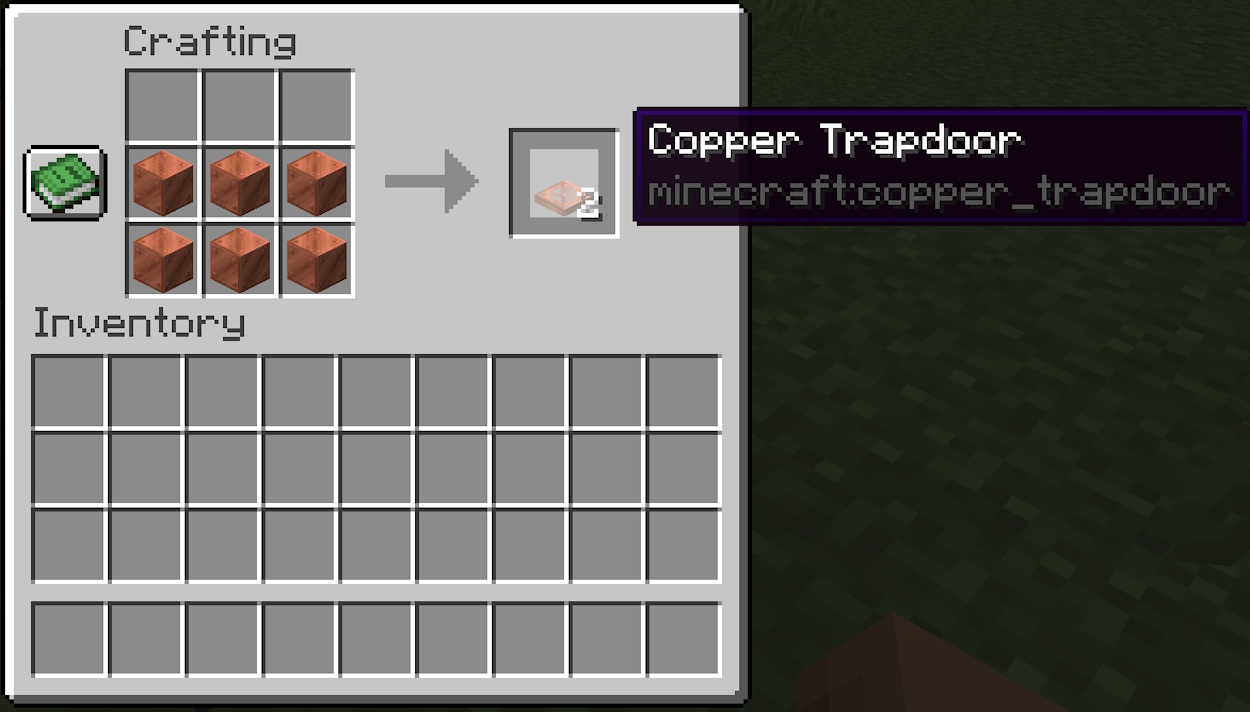 Crafting recipe for a copper trapdoor