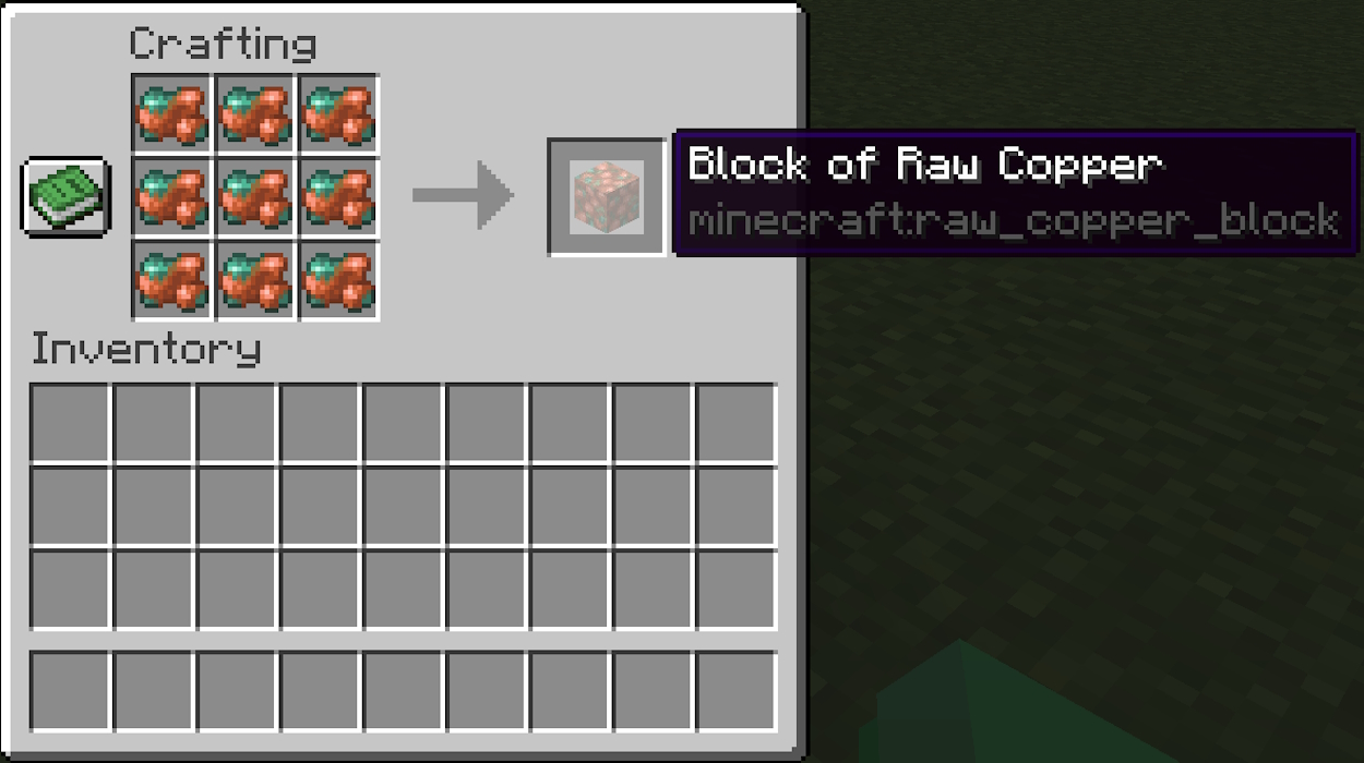 Crafting recipe for raw copper blocks