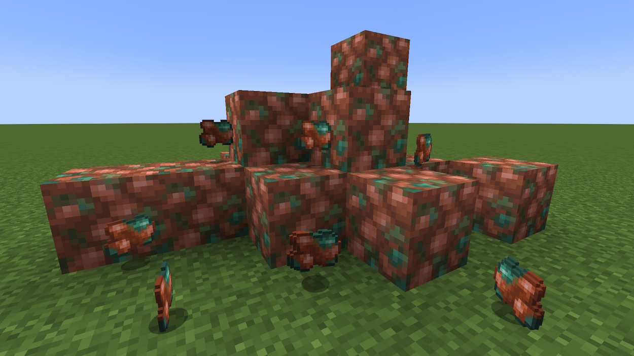 Raw copper blocks and items