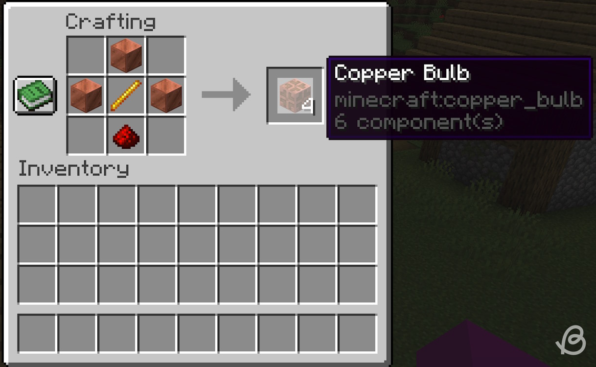 Crafting recipe for a copper bulb in Minecraft 1.21