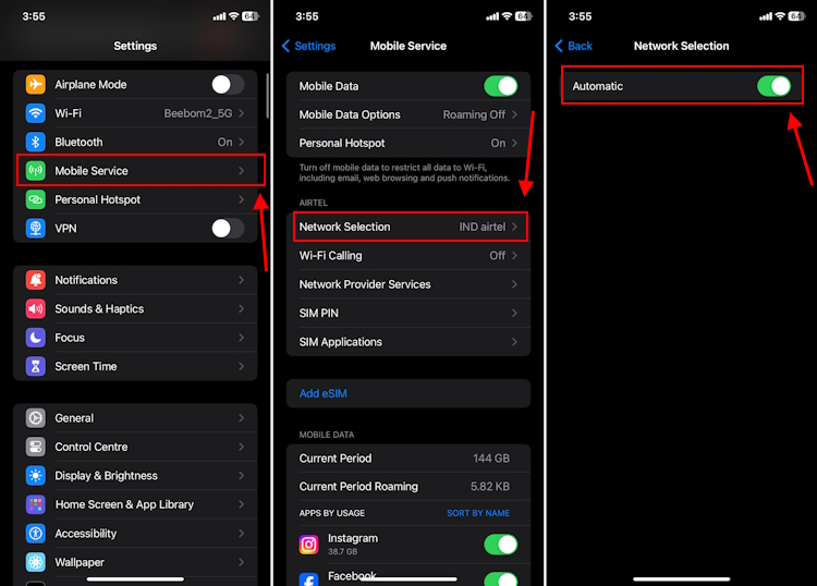 Enable Automatic Network Selection on iPhone