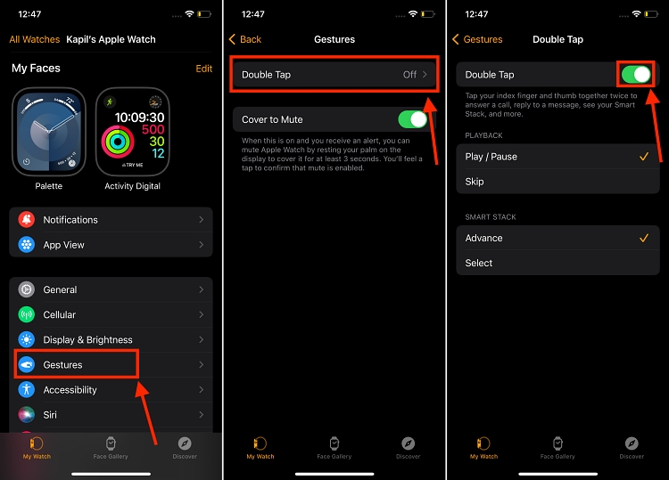 Enable Double tap on Apple Watch via iPhone