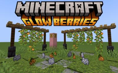 Glow berries, moss blocks and bone meal items scattered around in Minecraft