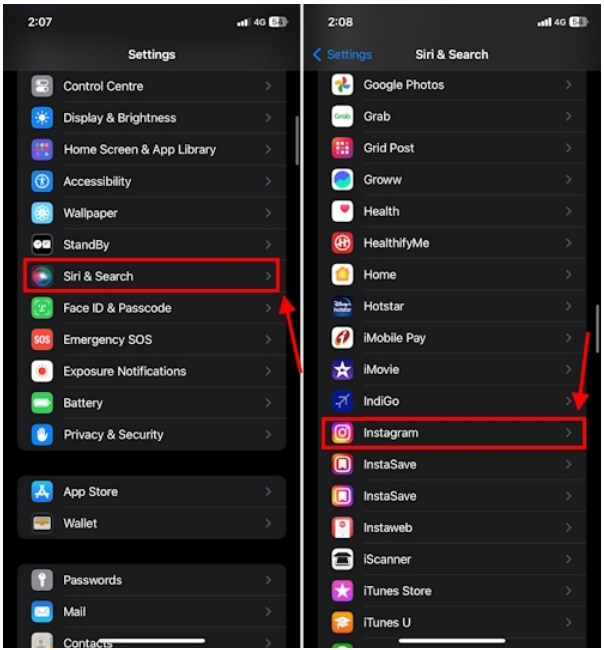 open an app inside Siri & Search screen on iPhone