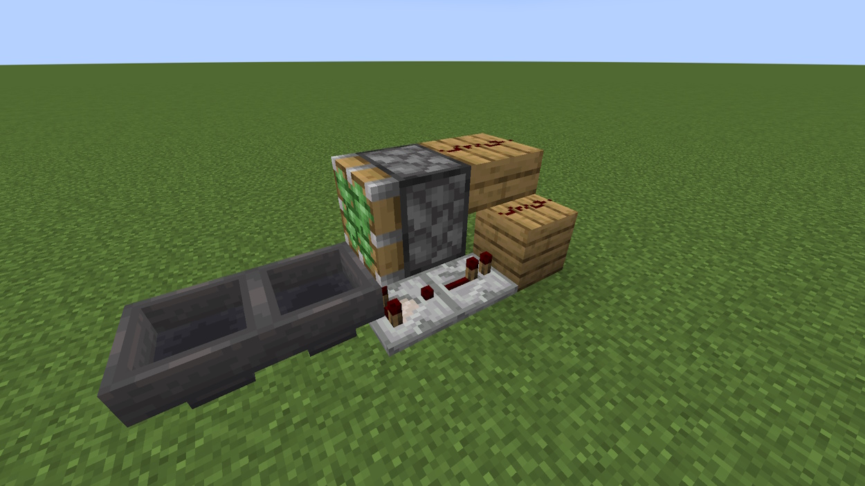 Sticky piston attached to the slab and added redstone dust on top of the slab and the solid block.