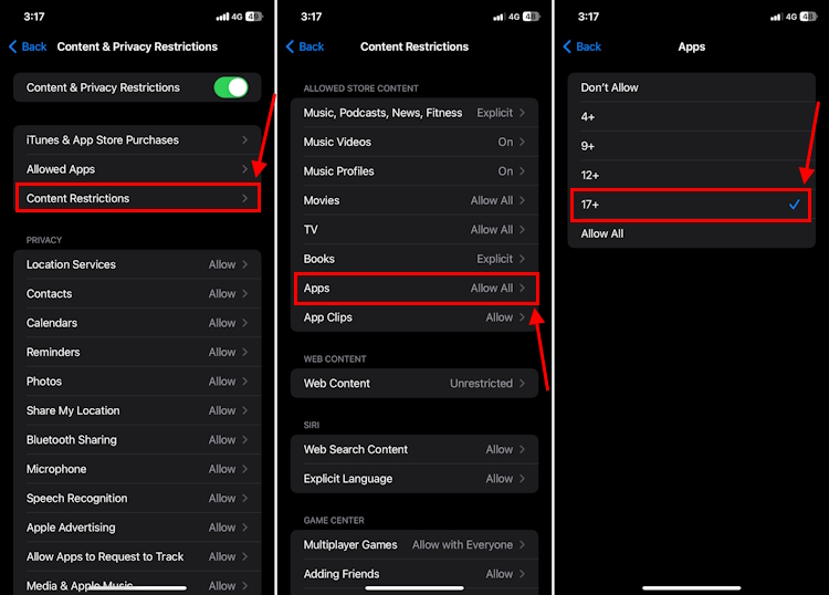 How to disallow apps on iPhone based on age ratings
