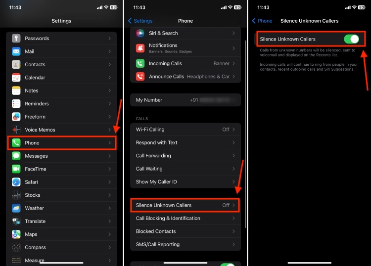 How to silence unknown callers on iPhone