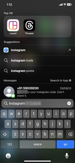 Instagram app hidden in Siri and Search