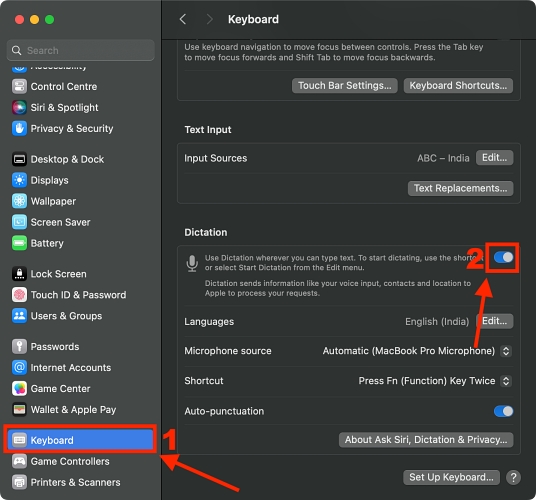 Keyboard settings on Mac
