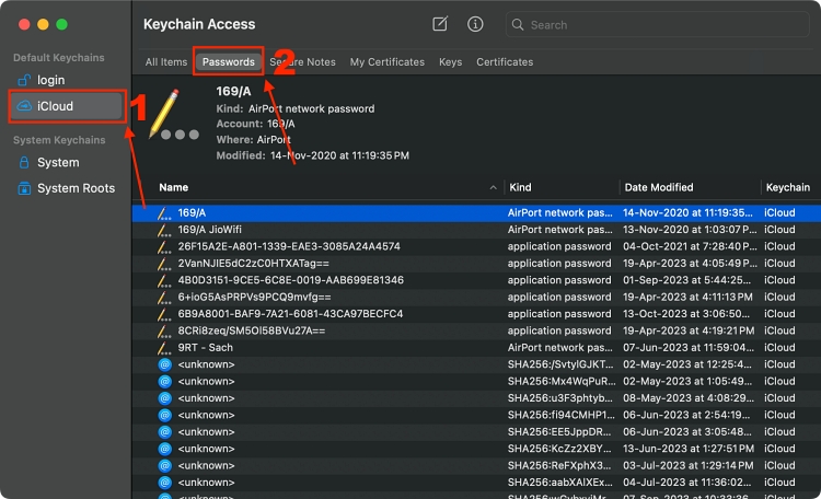 Keychain Access Window on Mac