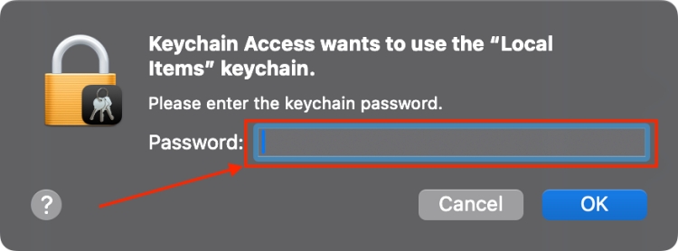 Keychain Access password window
