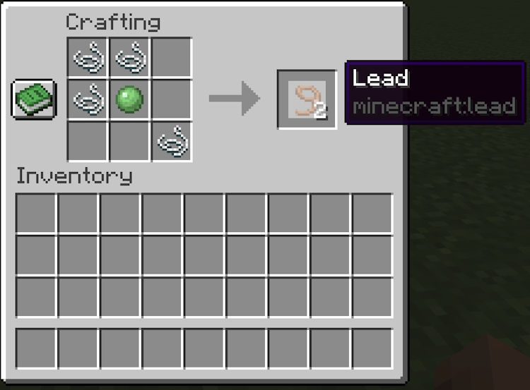 Finish the lead crafting recipe by placing the slimeball in the center of the grid in Minecraft