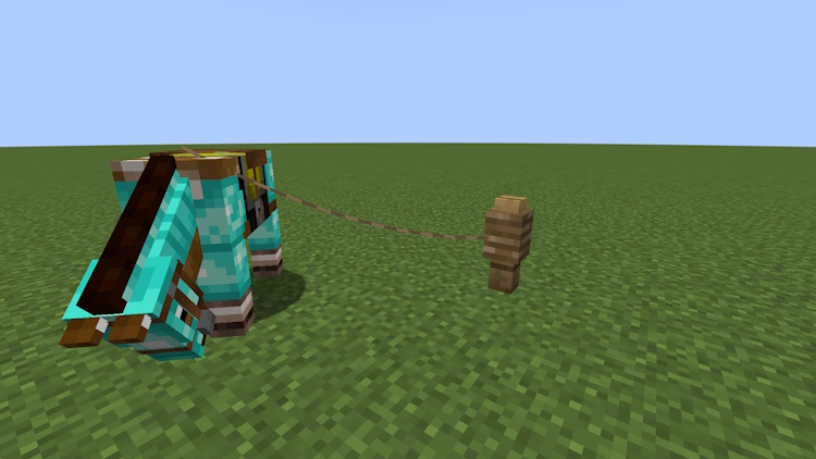 Horse tied to a fence post using a lead item in Minecraft