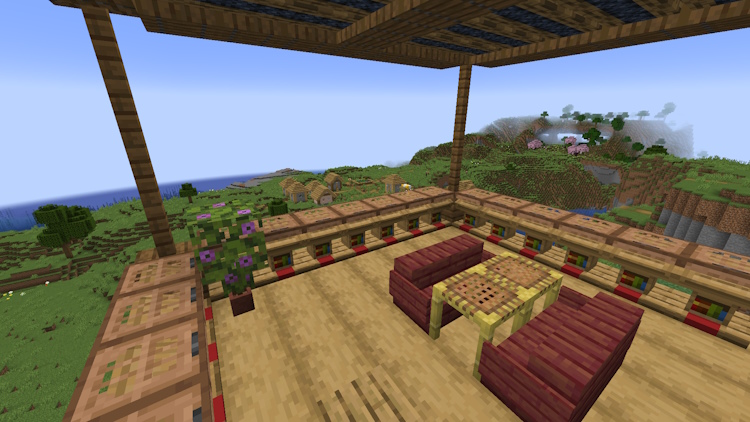 Simply decorated balcony with lecterns as railings in Minecraft