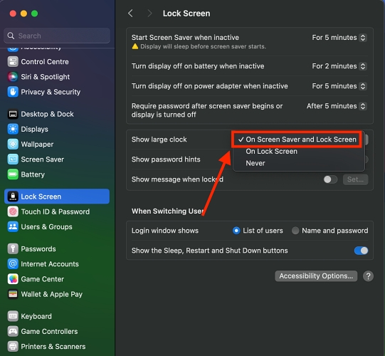 Lock screen settings on Mac
