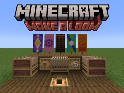 Loom, different banners and item frames holding a plank and string in Minecraft