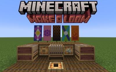 Loom, different banners and item frames holding a plank and string in Minecraft